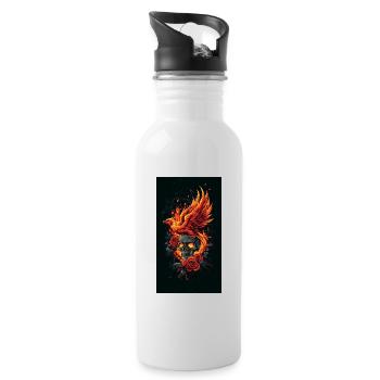 Phoenix Skull in Flames and Roses - Water bottle with straw - white - Right