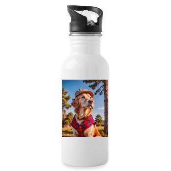 golden retriever wearing a red lumberjack shirt - Water bottle with straw - white - Right