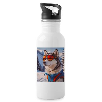 super cute dogs Husky in a ski dress - Water bottle with straw - white - Right