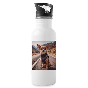 super süße hunde mode opfer Chihuahua Biker - Trinkflasche mit integriertem Trinkhalm - Weiß - Rechts