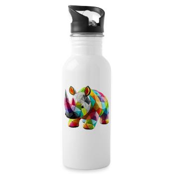 Rhinoceros Rhino Polygone Patchwork - Trinkflasche mit integriertem Trinkhalm - Weiß - Rechts