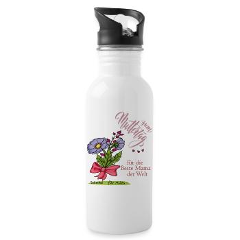 Muttertag, beste Mama der Welt - Trinkflasche mit integriertem Trinkhalm - Weiß - Rechts