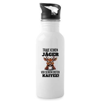 Traue keinem Jäger vor seinem ersten Kaffee! - Trinkflasche mit integriertem Trinkhalm - Weiß - Rechts