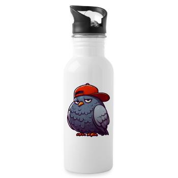 Taube Hiphop Rote Mütze - Trinkflasche mit integriertem Trinkhalm - Weiß - Rechts