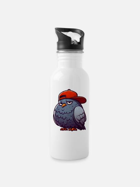 Taube Hiphop Rote Mütze - Trinkflasche mit integriertem Trinkhalm - Weiß