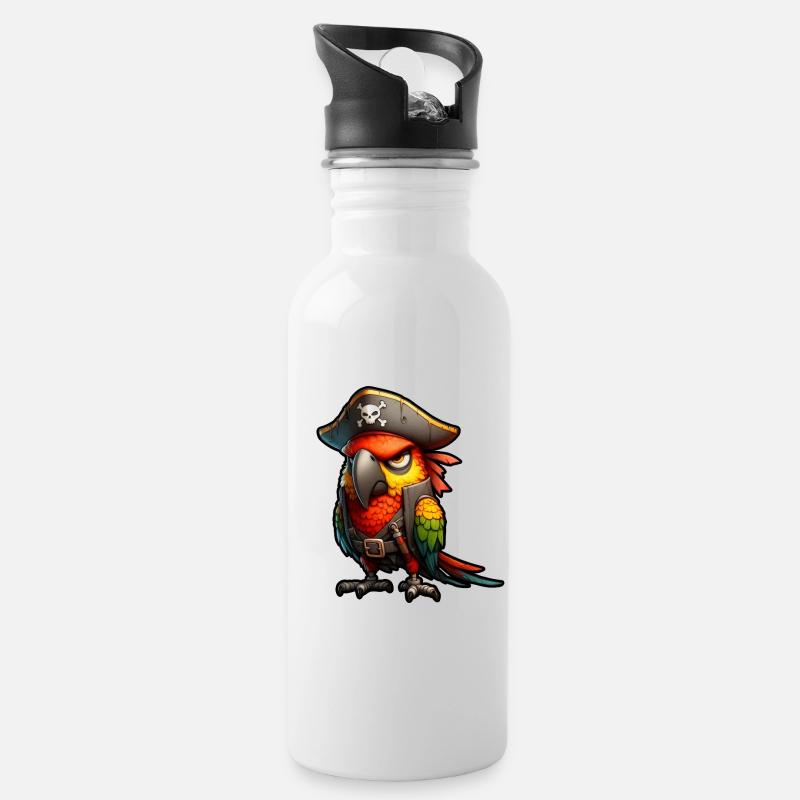 perroquet pirate rouge - Gourde avec paille intégrée - blanc