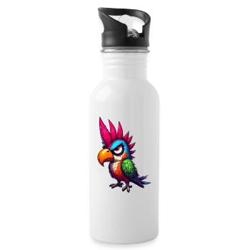 Punk Papagei - Trinkflasche mit integriertem Trinkhalm - Weiß - Rechts