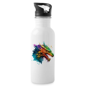 Dragon Coloré Fantaisie Magie Mysticisme Mythologie Art - Gourde avec paille intégrée - blanc - Droite