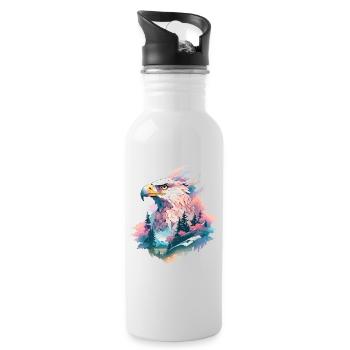 Eagle Head Nature Wilderness Forest Trees Mountains - Water bottle with straw - white - Right