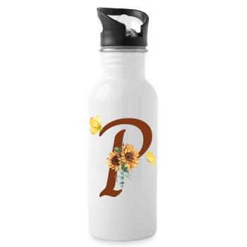 Buchstabe p Sonnenblumenschmetterling - Trinkflasche mit integriertem Trinkhalm - Weiß - Rechts