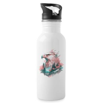 Eagle Head Nature Wilderness Forest Trees Mountains - Water bottle with straw - white - Right