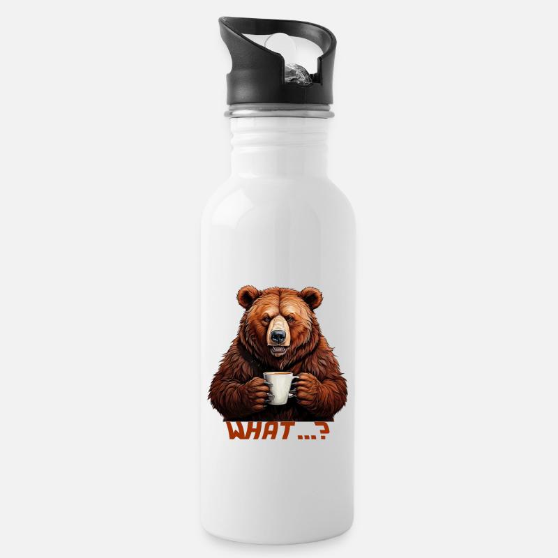Bär mit Kaffee – What …? | Lustiges Design - Trinkflasche mit integriertem Trinkhalm - Weiß