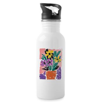 Retro Flower Arrangement: Matisse Inspired - Water bottle with straw - white - Right