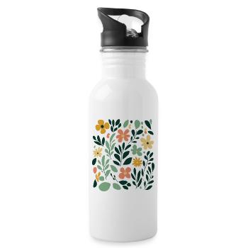 Abstract flowers: play of colours in the Matisse style - Water bottle with straw - white - Right