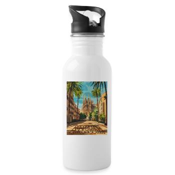Barcelonastraße bis Sagrada Família - Trinkflasche mit integriertem Trinkhalm - Weiß - Rechts