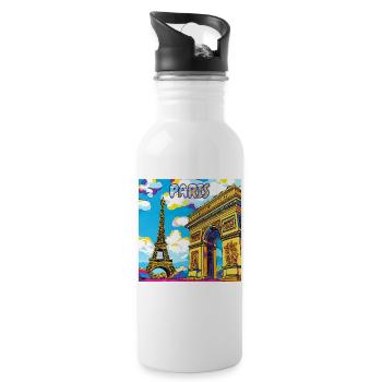 Paris Pop Art: Eiffel-Arc-Traumlandschaft - Trinkflasche mit integriertem Trinkhalm - Weiß - Rechts