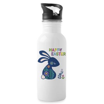 Osterhase Happy Easter - Trinkflasche mit integriertem Trinkhalm - Weiß - Rechts