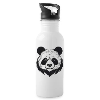 Panda illustration in black and white - Water bottle with straw - white - Right