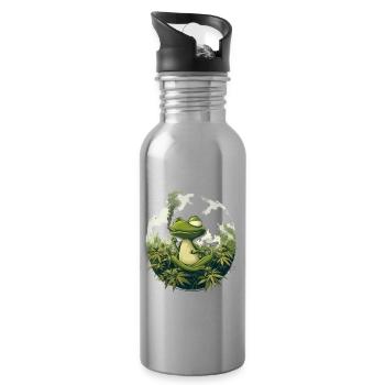 Frog in Lotus Position with Joint - Weed Frog Design - Water bottle with straw - silver - Right