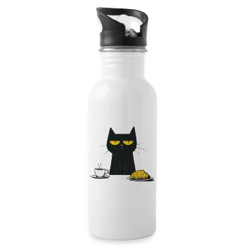 Grantige Katze mit Kaffee und Croissant - Trinkflasche mit integriertem Trinkhalm - Weiß - Rechts