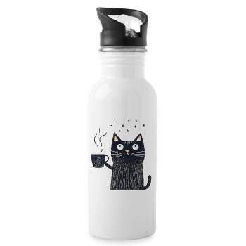 Chat fantaisiste avec du café - Vintage Coffee Cat - Gourde avec paille intégrée - blanc - Droite