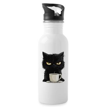 Grumpy nasty cat with morning coffee - Water bottle with straw - white - Right