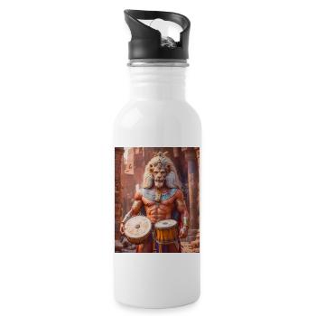 Bes, dieu nain à la crinière de lion, dansant joyeusement - Gourde avec paille intégrée - blanc - Droite