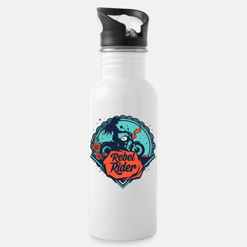 Rebell Rider - Trinkflasche mit integriertem Trinkhalm - Weiß