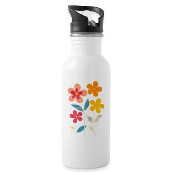Matisse Inspired: Retro Floral Pattern Floral - Water bottle with straw - white - Right