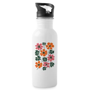 Matisse Inspired: Retro Floral Pattern in Orange - Water bottle with straw - white - Right
