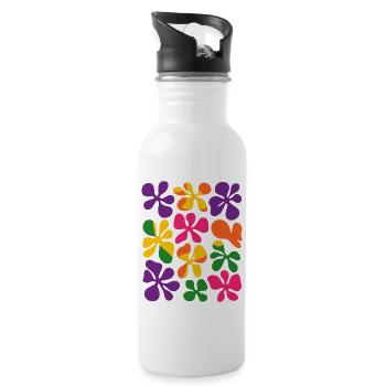 Matisse Inspired: Abstract Retro Floral Pattern - Water bottle with straw - white - Right