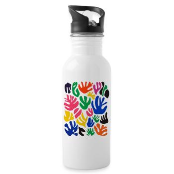 Matisse inspiriert: Abstraktes Blumenmuster Bunt - Trinkflasche mit integriertem Trinkhalm - Weiß - Rechts