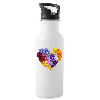 Herz aus Stiefmütterchen - Farbenfrohe Blütenprach - Trinkflasche mit integriertem Trinkhalm - Weiß - Rechts