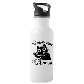 Süße Katze mit Messer – Niedlich, aber tödlich - Trinkflasche mit integriertem Trinkhalm - Weiß - Rechts