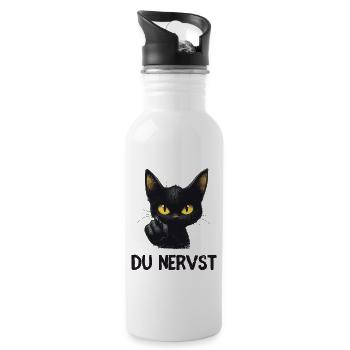 Witzige schwarze Katze sagt: Du nervst - Trinkflasche mit integriertem Trinkhalm - Weiß - Rechts