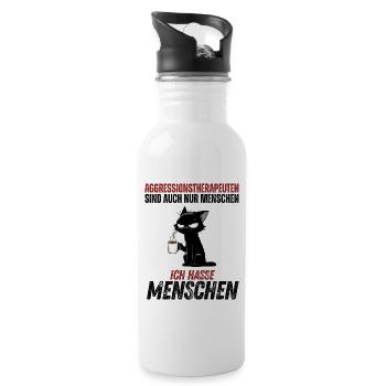 Aggressionstherapeuten – Ich hasse Menschen - Trinkflasche mit integriertem Trinkhalm - Weiß - Rechts