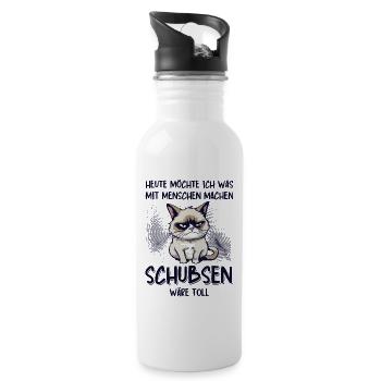 Menschen schubsen - Süße Grump Style Katze - Trinkflasche mit integriertem Trinkhalm - Weiß - Rechts