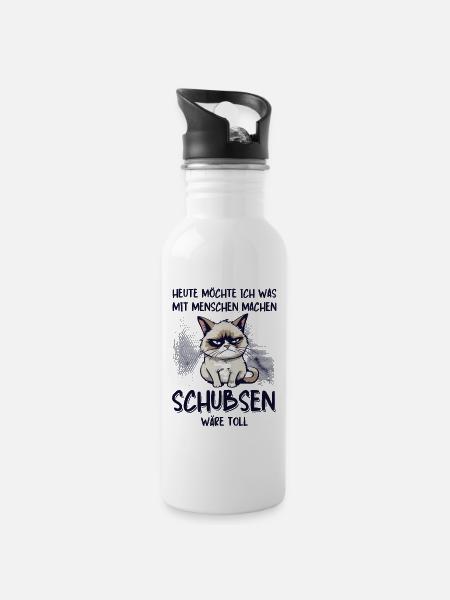 Menschen schubsen - Süße Grump Style Katze - Trinkflasche mit integriertem Trinkhalm - Weiß