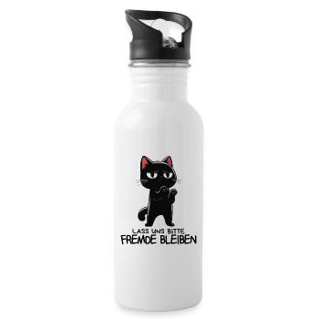Lass unsFremde bleiben - Schwarze Katze Zynisch - Trinkflasche mit integriertem Trinkhalm - Weiß - Rechts