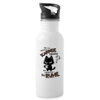 Kaffee und Ruhe – schwarze Katze am Limit - Trinkflasche mit integriertem Trinkhalm - Weiß - Rechts