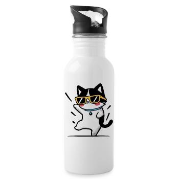Cool Cat with Yellow Glasses - Water bottle with straw - white - Right