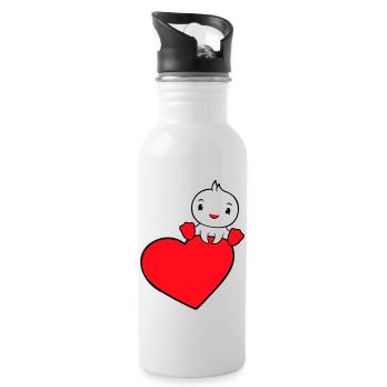 Duck Sitting On Big Heart Valentine's Day Love Sweet - Water bottle with straw - white - Right