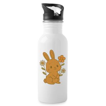 Hase Häschen Frühling Blumen Sommer Ostern Garten - Trinkflasche mit integriertem Trinkhalm - Weiß - Rechts