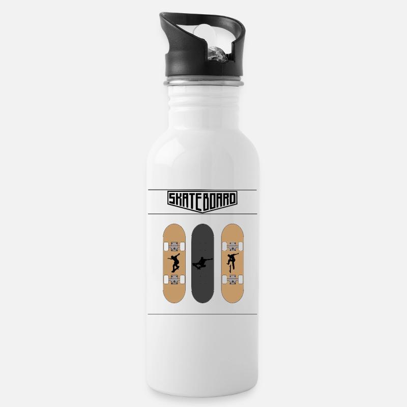 Skateboard - Gourde avec paille intégrée - blanc