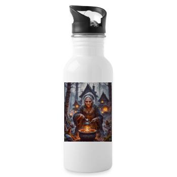 Baba Yaga, slawische Hexe im fliegenden Mörser - Trinkflasche mit integriertem Trinkhalm - Weiß - Rechts