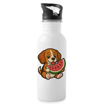 Cheerful Beagle Watermelon Summer Fruit - Water bottle with straw - white - Right