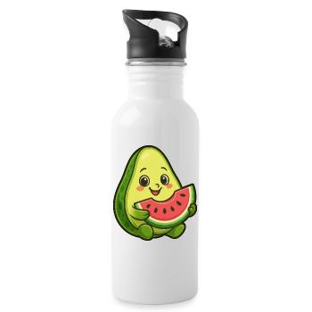 Avocado Melon Watermelon Summer Fruit Design - Water bottle with straw - white - Right