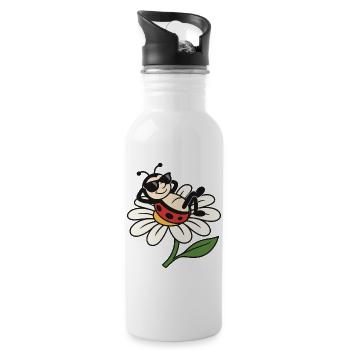 Cool Ladybug on Daisy - Water bottle with straw - white - Right