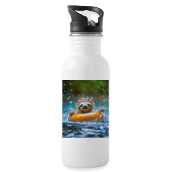 Baignade paresseuse, animaux amusants pour les enfants - Gourde avec paille intégrée - blanc - Droite