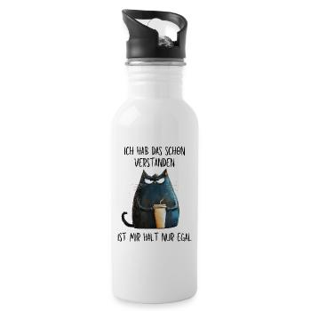 Ist mir egal - Mürrische Katze mit Kaffee Becher - Trinkflasche mit integriertem Trinkhalm - Weiß - Rechts